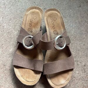 Yokono High Heel  Brown Suede Sandals with Silver Buckle %100 leather Size‎ 8
